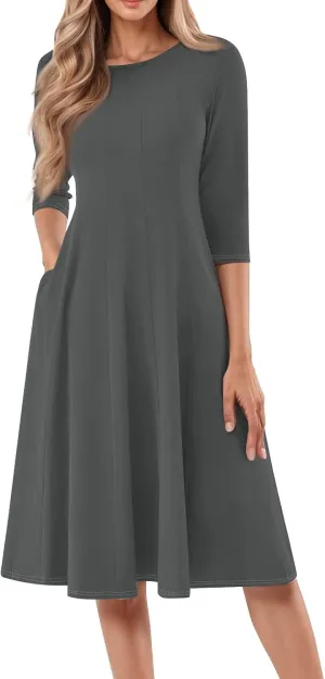 Formal Dresses for Women Wedding Guest Summer Spring 3/4 Sleeve Casual Swing Dresses for Women 2025