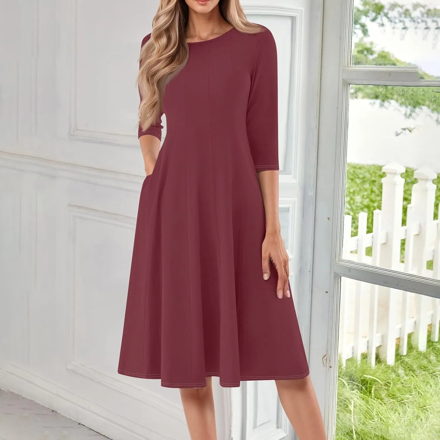 Formal Dresses for Women Wedding Guest Summer Spring 3/4 Sleeve Casual Swing Dresses for Women 2025