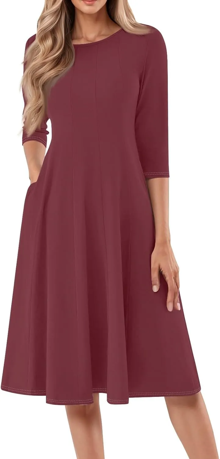 Formal Dresses for Women Wedding Guest Summer Spring 3/4 Sleeve Casual Swing Dresses for Women 2025