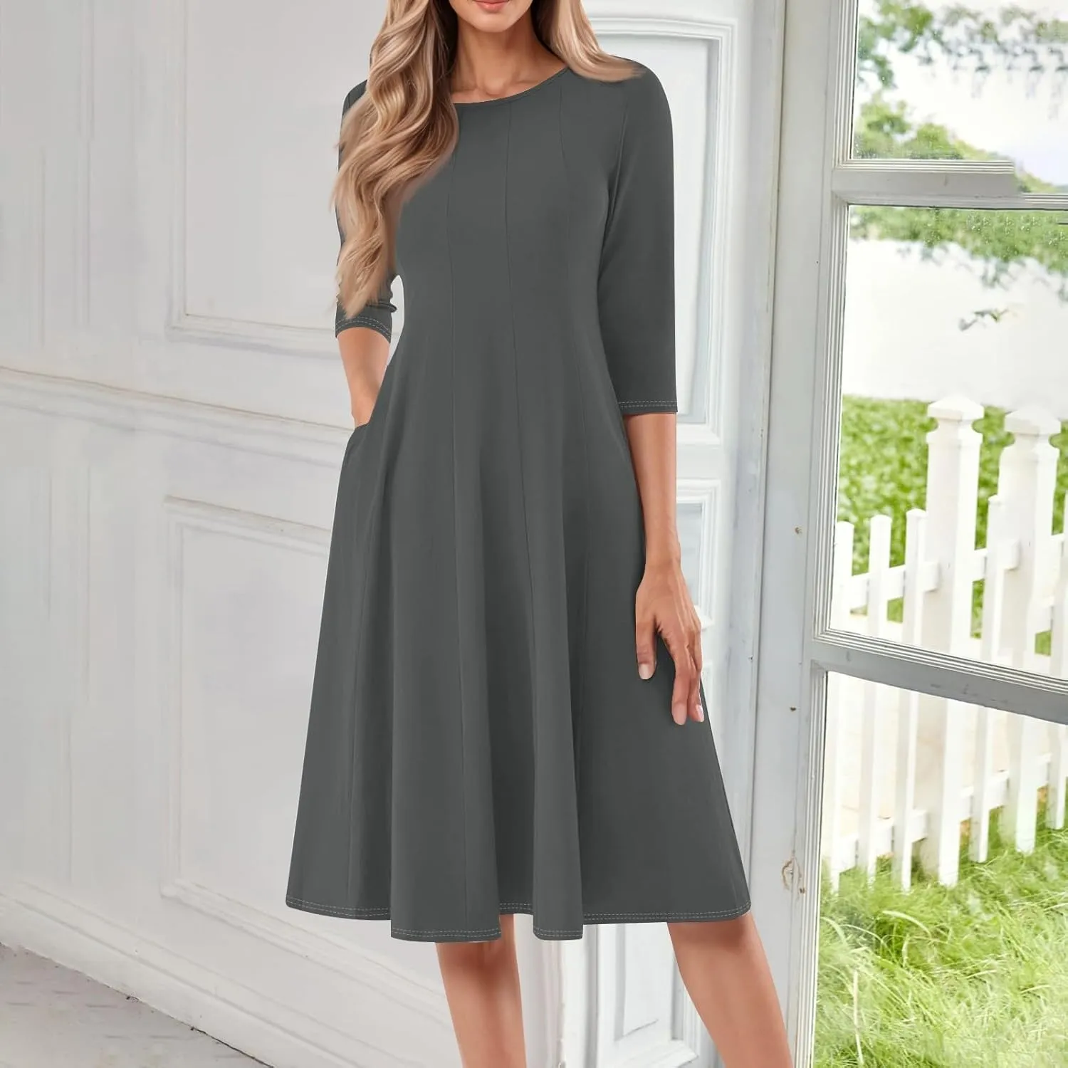 Formal Dresses for Women Wedding Guest Summer Spring 3/4 Sleeve Casual Swing Dresses for Women 2025