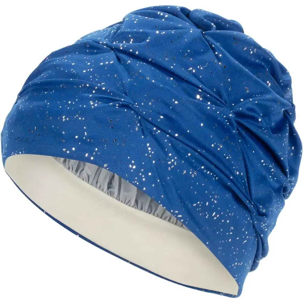 Glamorous Swim Turban Womens' Swim Hat With Velcro Fastener Blue Sparkly 3434