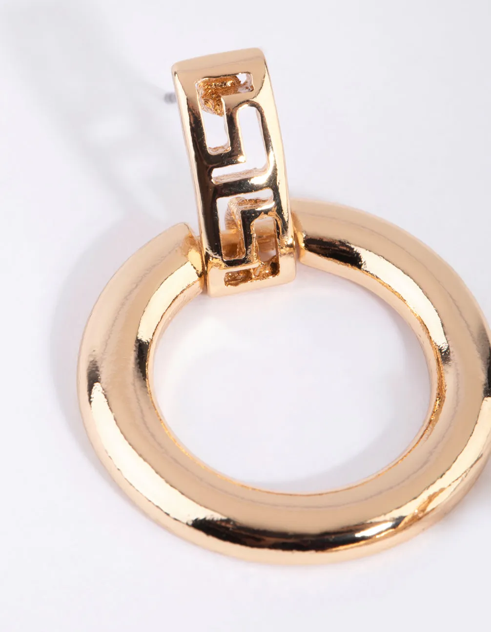Gold Greek Key Door Knocker Earrings