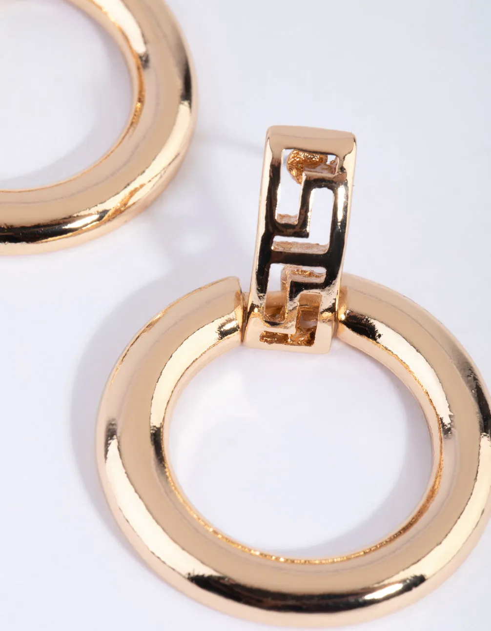 Gold Greek Key Door Knocker Earrings