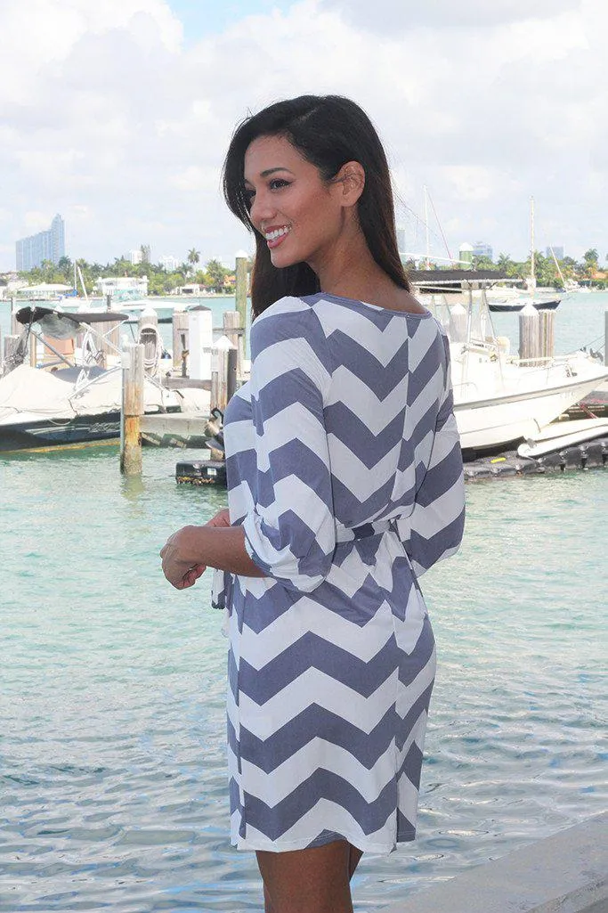 Gray Chevron Short Dress