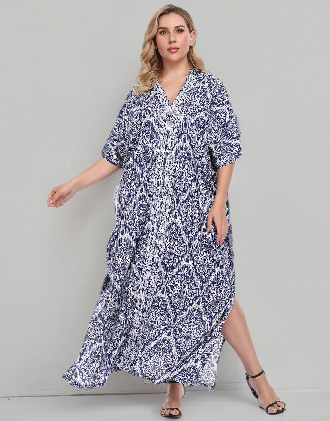 HDE Women UPF 30  Kaftan Dress Oversize V Neck Long Plus Size Maxi Swim Cover Up