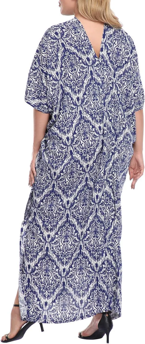 HDE Women UPF 30  Kaftan Dress Oversize V Neck Long Plus Size Maxi Swim Cover Up
