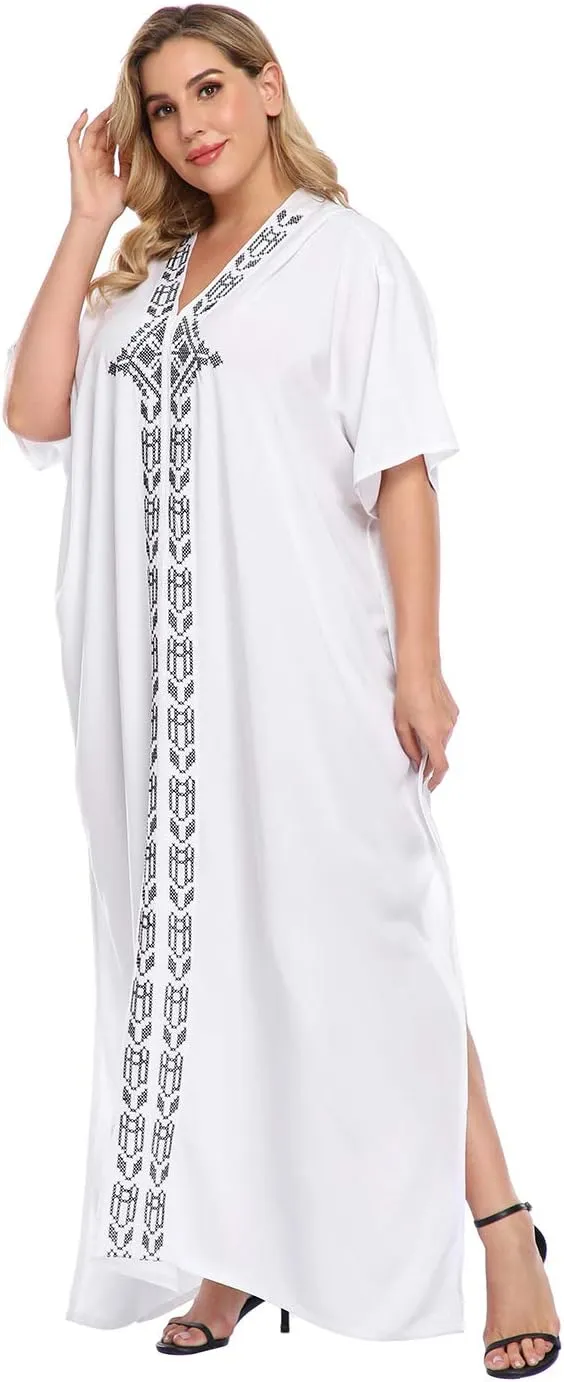 HDE Women UPF 30  Kaftan Dress Oversize V Neck Long Plus Size Maxi Swim Cover Up