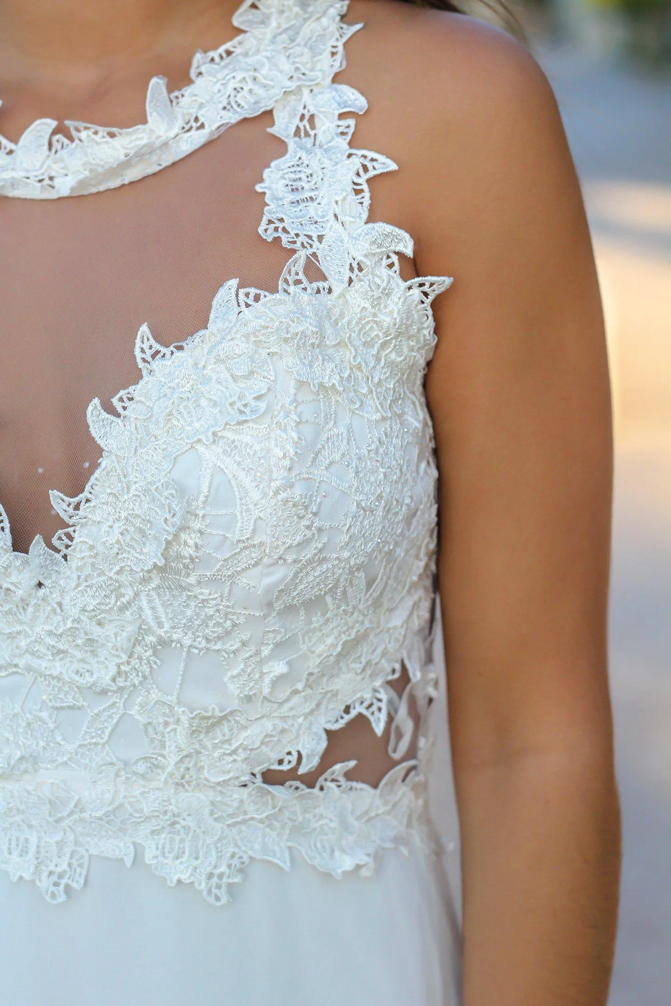 Ivory Lace Top Halter Neck Maxi Dress