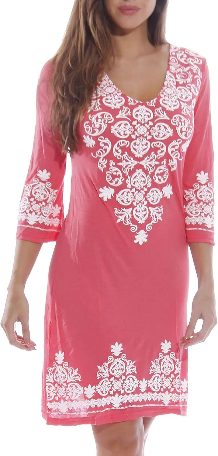 Just Love Womens 3/4 Sleeve Swimsuit Cover Up Casual Tunic Resort Wear