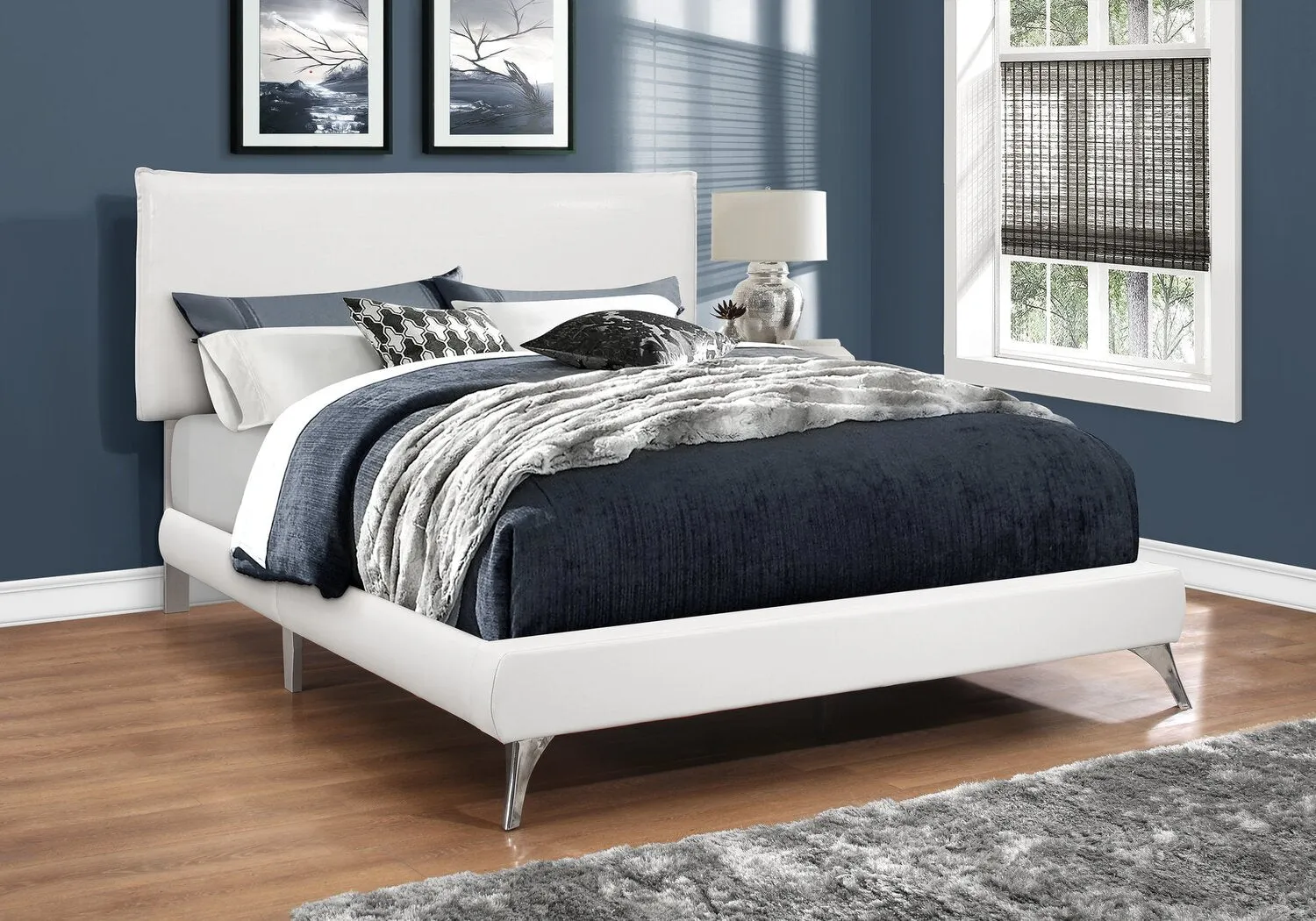 Kimball Leather-Look Fabric Queen Bed - White