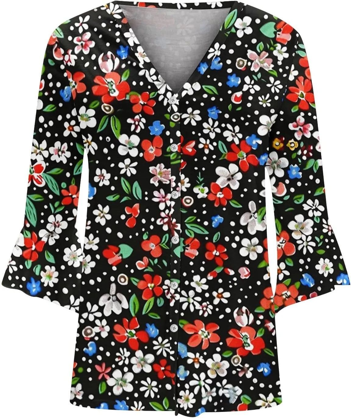 Kimonos for Women Lightweight Loose Beach Cover Ups 3/4 Puff Sleeve Boho Floral Print Shirt Resort Wear Summer Tops