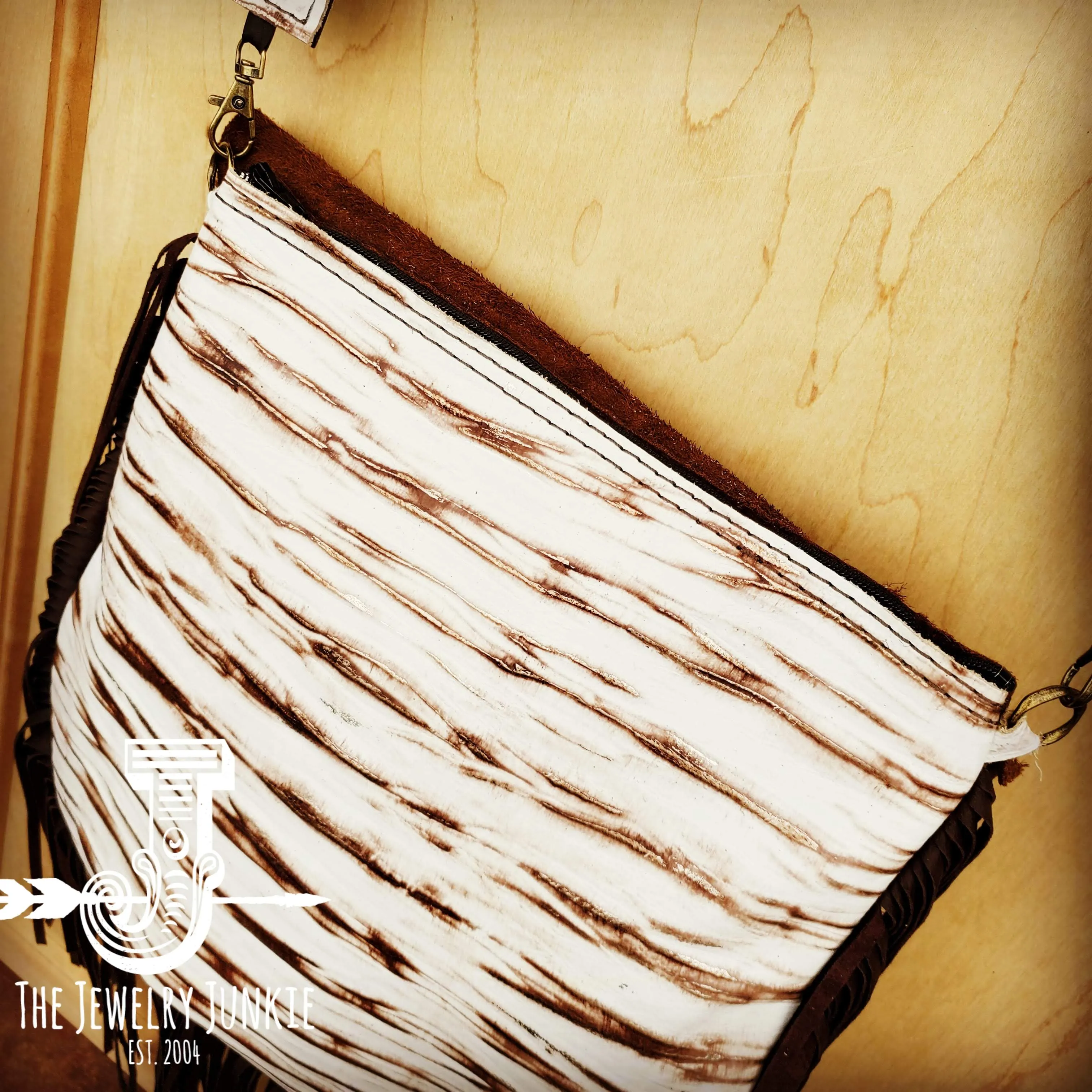 Leather White Chateau Handbag w/ Flap and Braid Accent