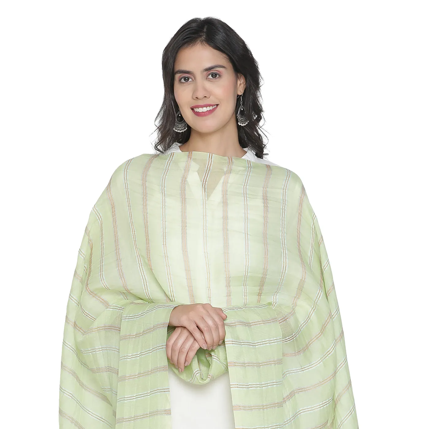 Light Grey Silk Tencel Striped Dupatta