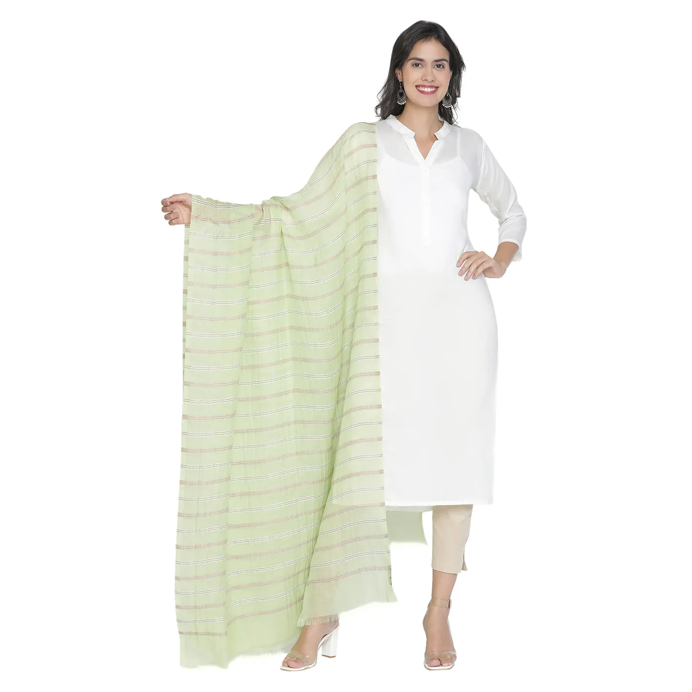 Light Grey Silk Tencel Striped Dupatta