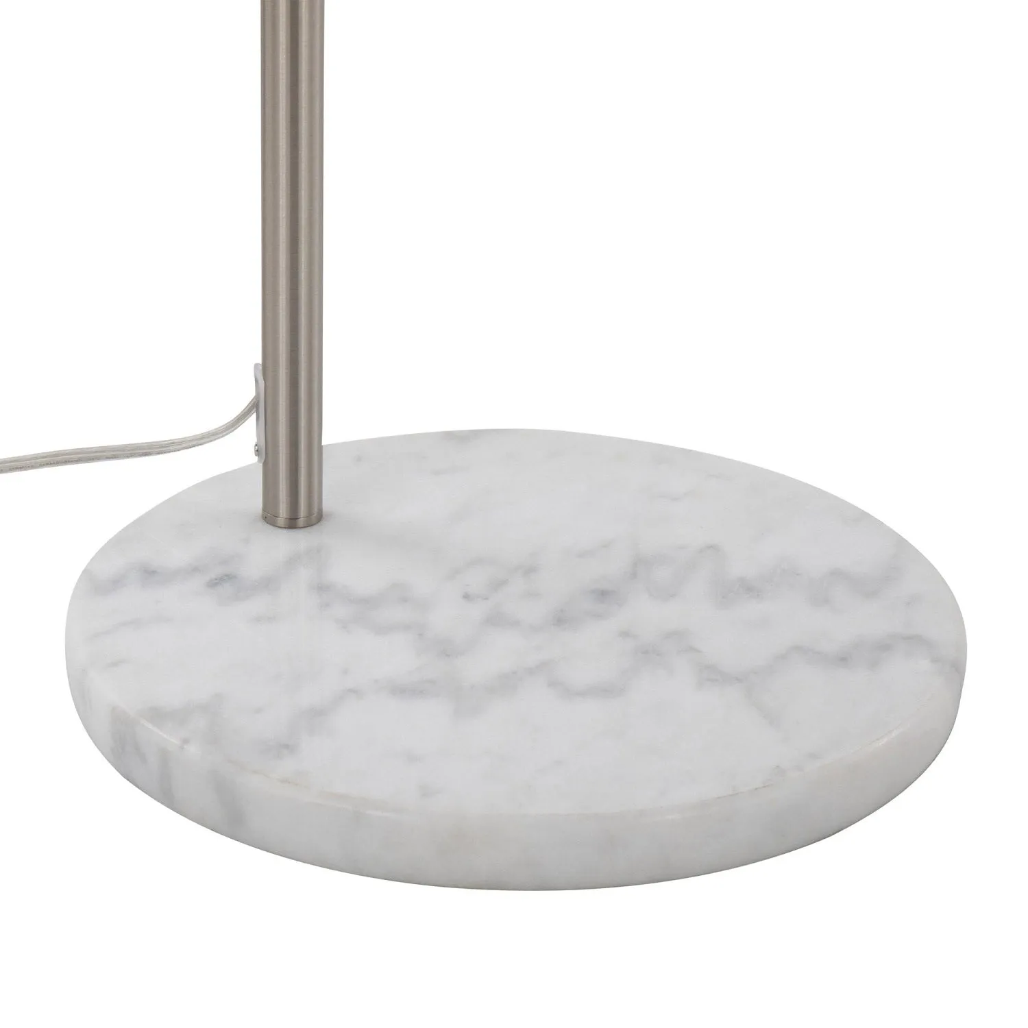 March Contemporary Floor Lamp in White Marble and Nickel with White Linen Shade by LumiSource