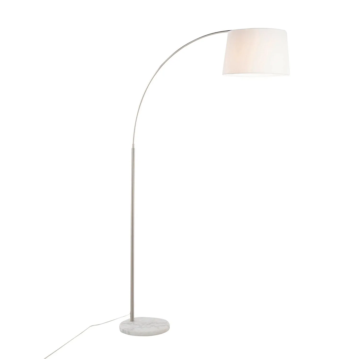 March Contemporary Floor Lamp in White Marble and Nickel with White Linen Shade by LumiSource