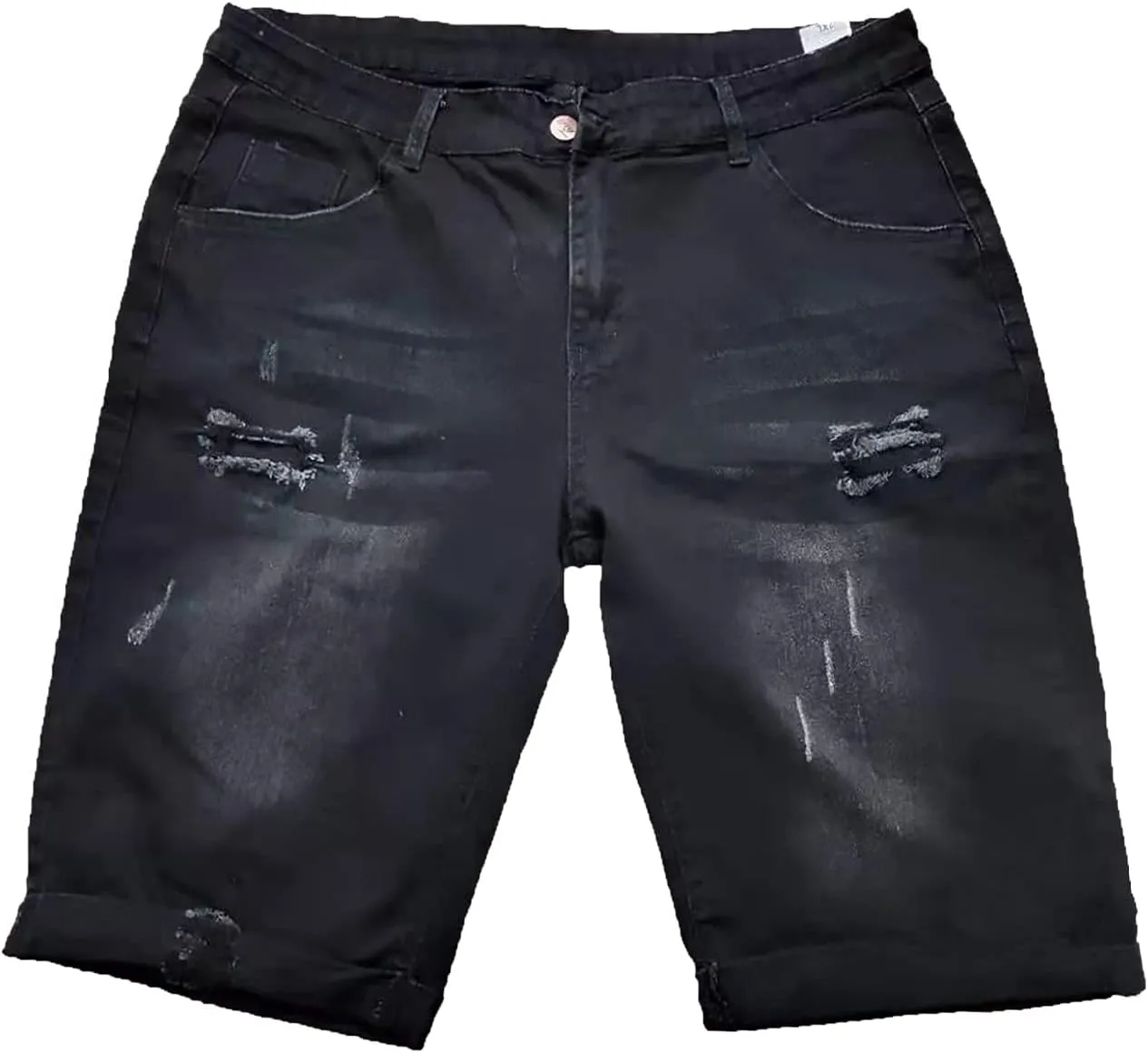 Mens Casual Denim Shorts Elastic Waist Drawstring Wide Leg Loose Fit Blue Color Rolled Hem Washed Summer Shorts