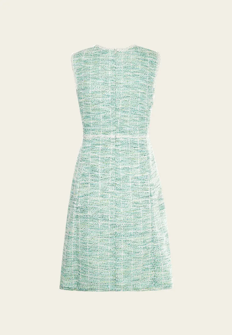 Mint Green Sleeveless Stretch Tweed Dress