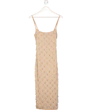 oceanus Nude Calliope Crystal Beaded Maxi Dress UK S