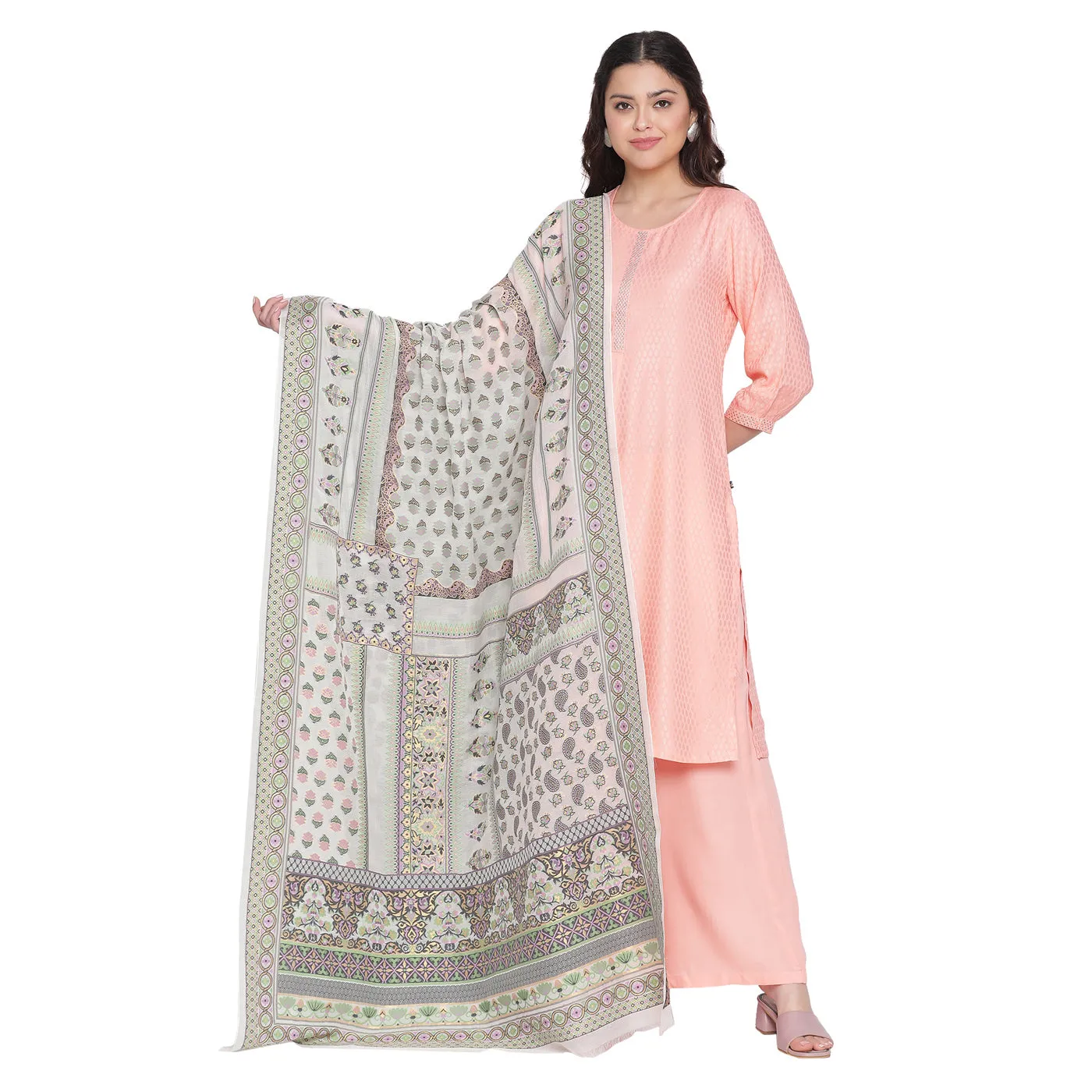 Off White Jacquard Silk/Zari Blend Dupatta