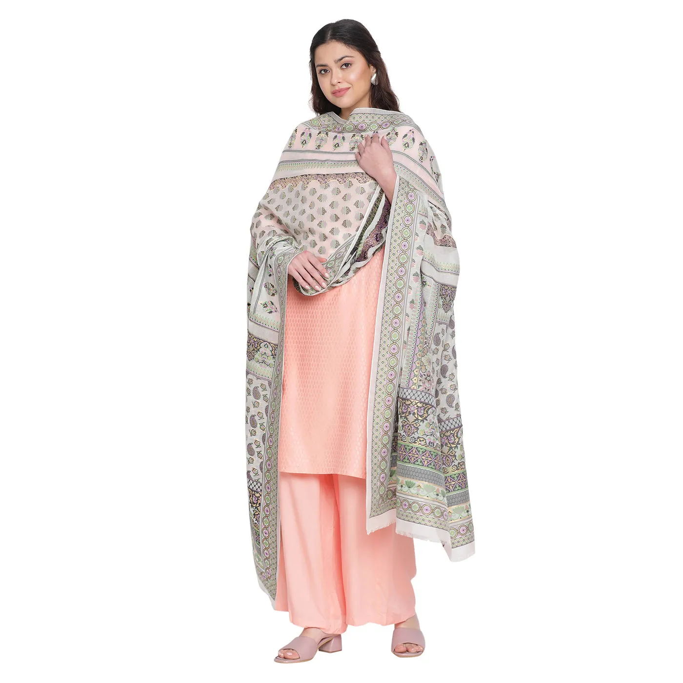 Off White Jacquard Silk/Zari Blend Dupatta