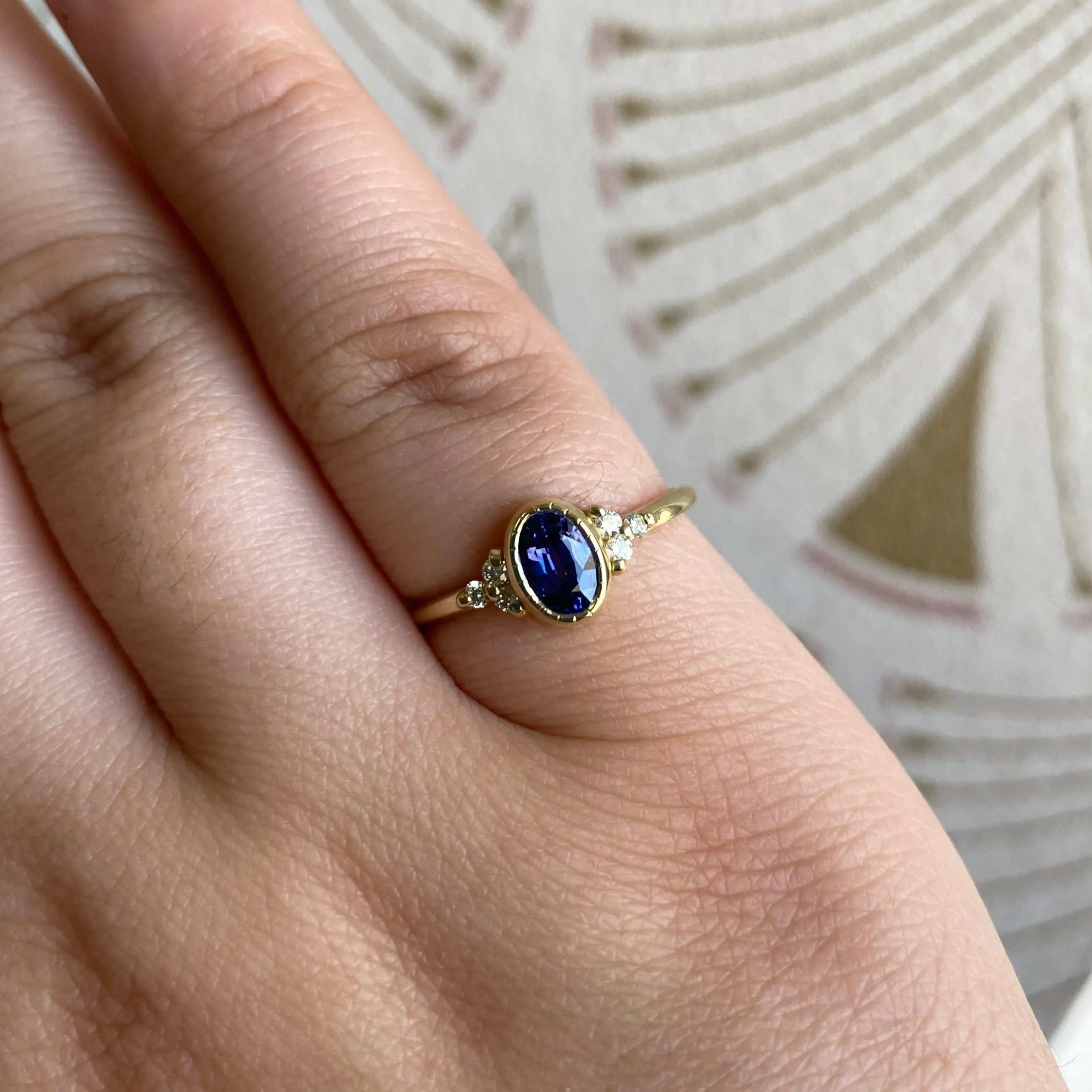 Oval Blue Sapphire Cluster Ring (ready to ship option)*