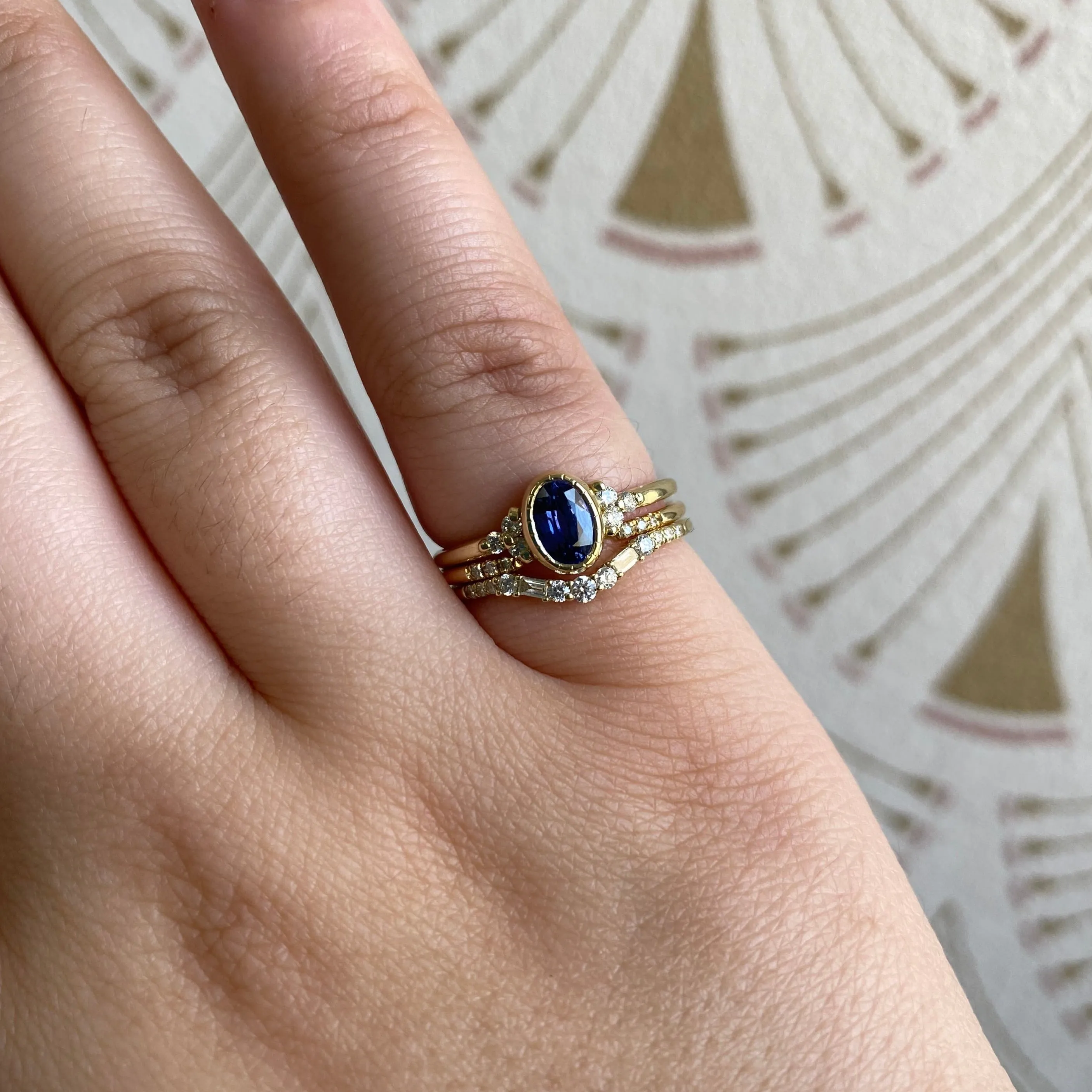 Oval Blue Sapphire Cluster Ring (ready to ship option)*