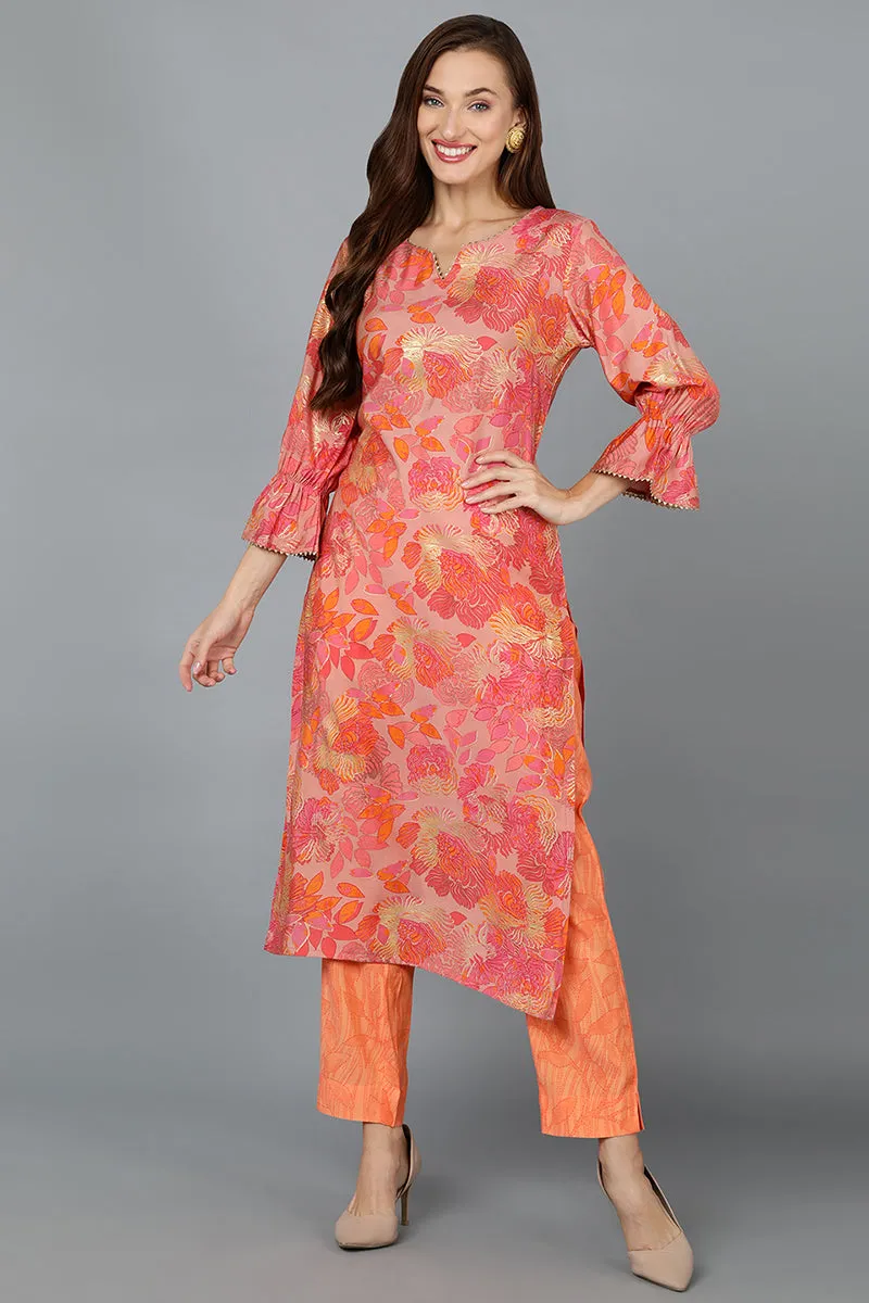 Peach Silk Blend Straight Kurtas