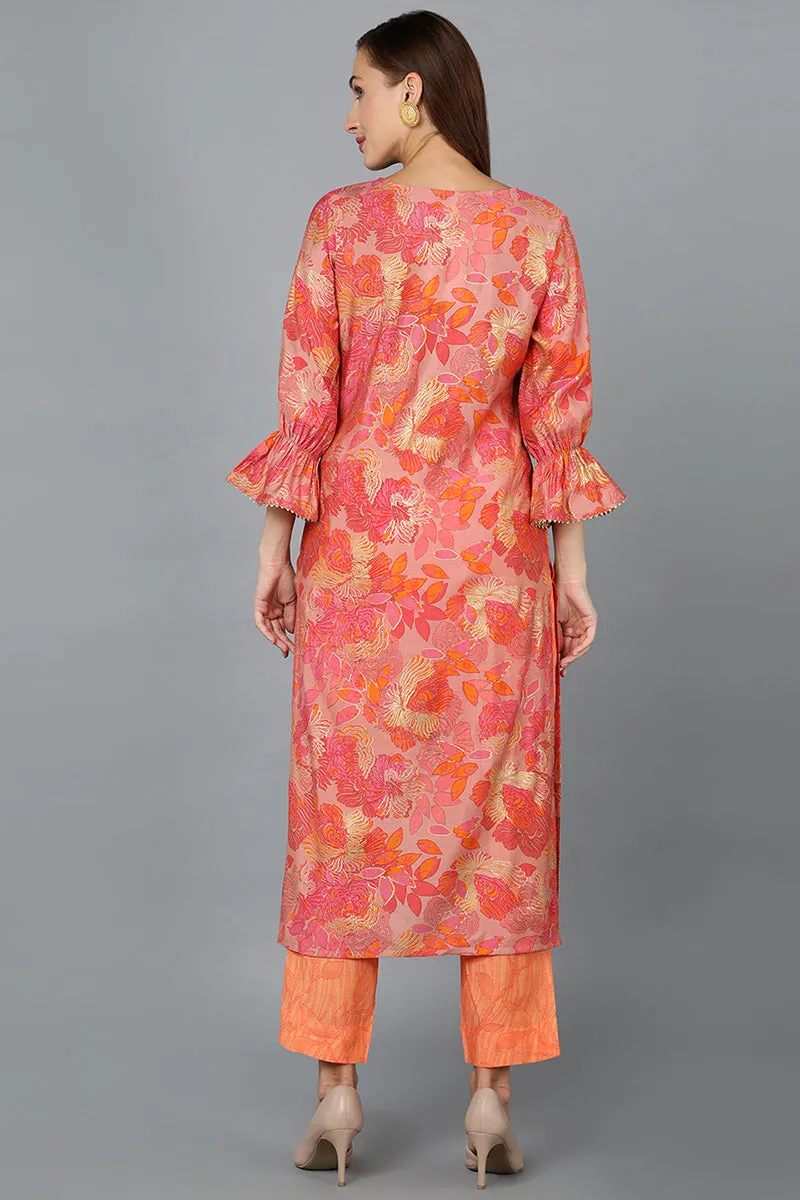 Peach Silk Blend Straight Kurtas
