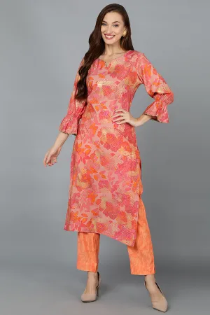 Peach Silk Blend Straight Kurtas