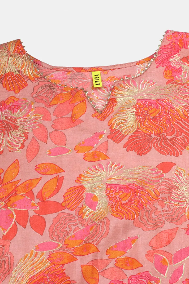Peach Silk Blend Straight Kurtas