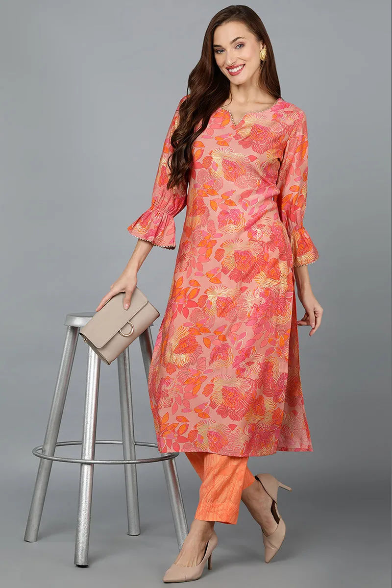 Peach Silk Blend Straight Kurtas