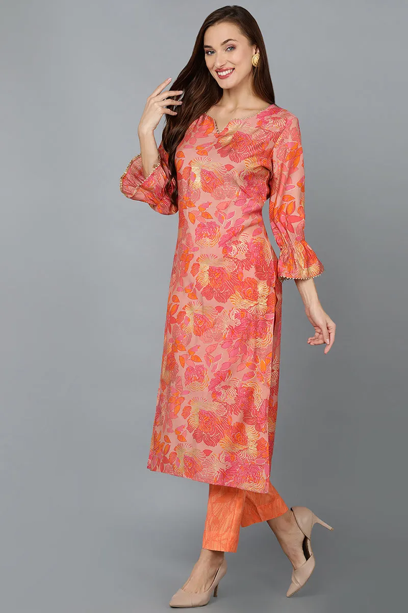 Peach Silk Blend Straight Kurtas