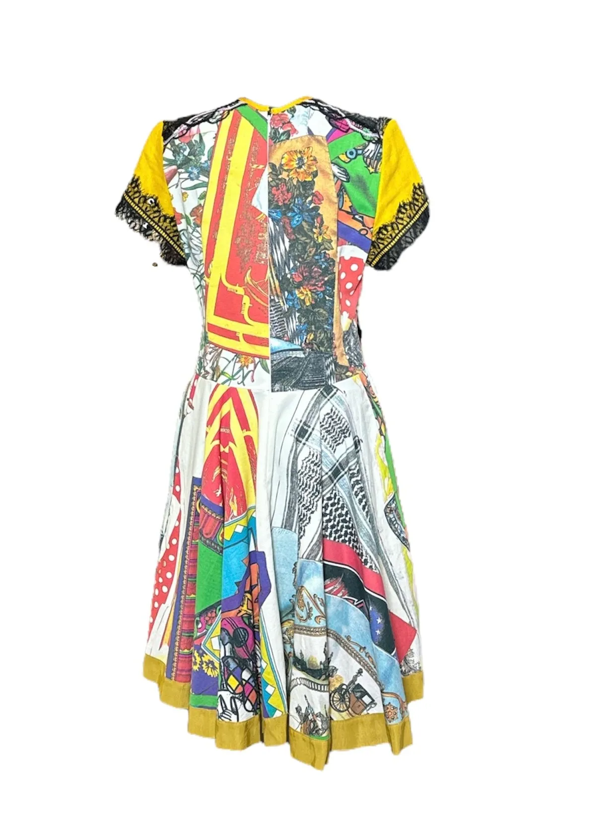 Printed Fit and Flare Dress with Lace Trim Detail