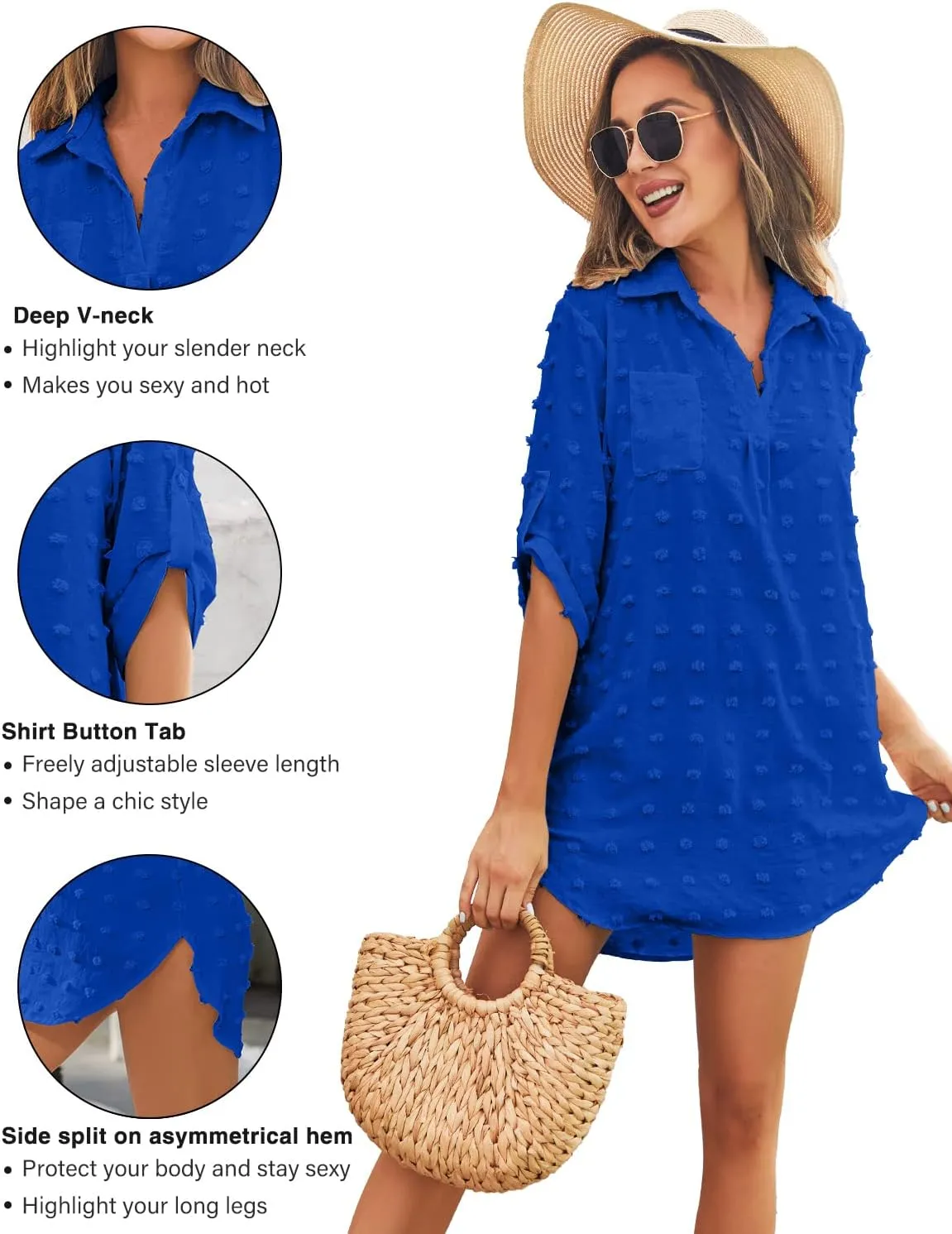 QUCH Swimsuit Coverup for Women,Beach Coverup Dresses Bathing Suit Cover Ups for Swimwear Women Swim Shirt
