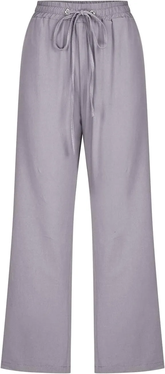 RKSTN Summer Capri Pants for Women Casual Cotton Linen Pants Straight Leg Vacation Beach Crop Pant with Pockets