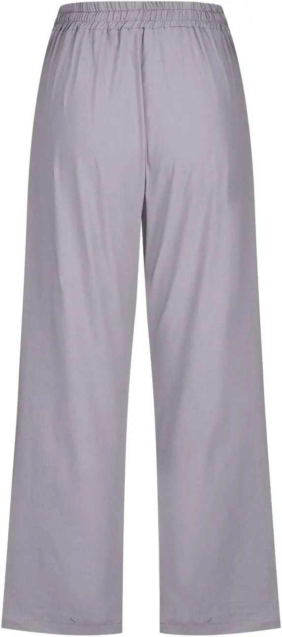 RKSTN Summer Capri Pants for Women Casual Cotton Linen Pants Straight Leg Vacation Beach Crop Pant with Pockets