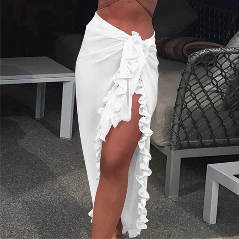 Ruffled Chiffon Bikini Wrap Sarong (Red Only)