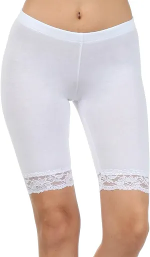 Sakkas Cotton Blend Lace Trim Stretch Bike Shorts - Made in USA