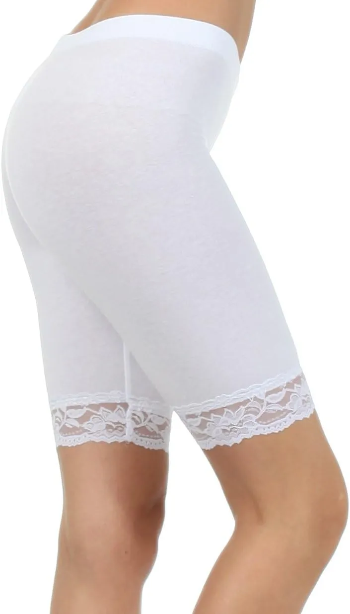 Sakkas Cotton Blend Lace Trim Stretch Bike Shorts - Made in USA