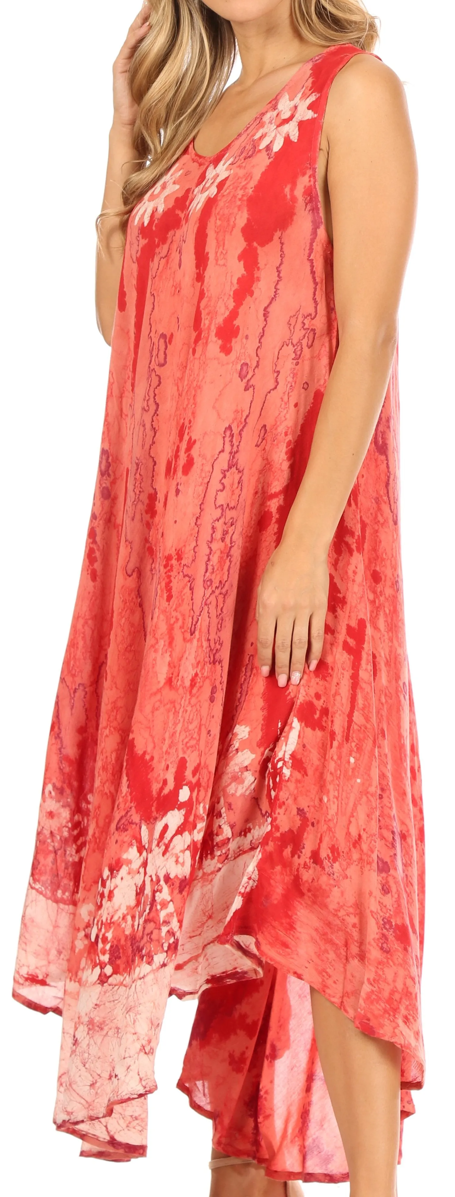 Sakkas Julia Boho Flared Multi-color Marble Batik Cotton Long Dress  / Cover Up