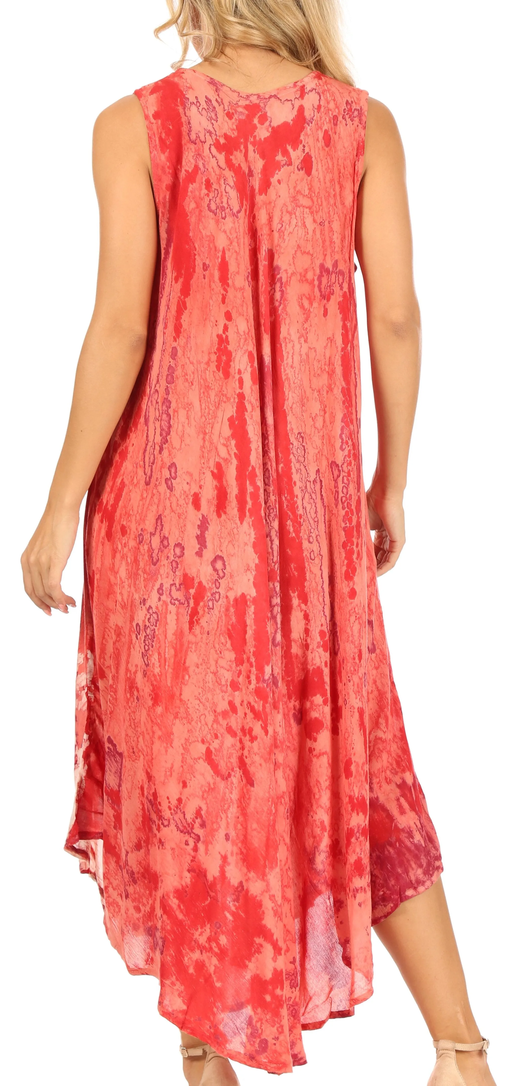 Sakkas Julia Boho Flared Multi-color Marble Batik Cotton Long Dress  / Cover Up