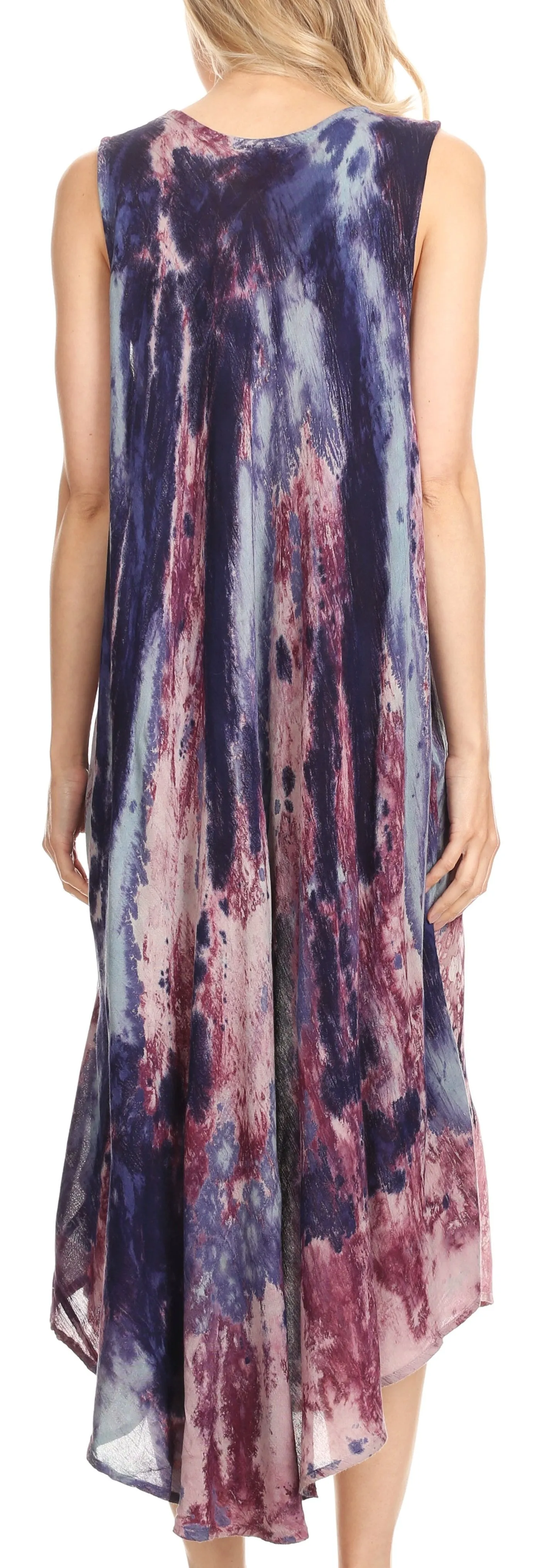 Sakkas Julia Boho Flared Multi-color Marble Batik Cotton Long Dress  / Cover Up