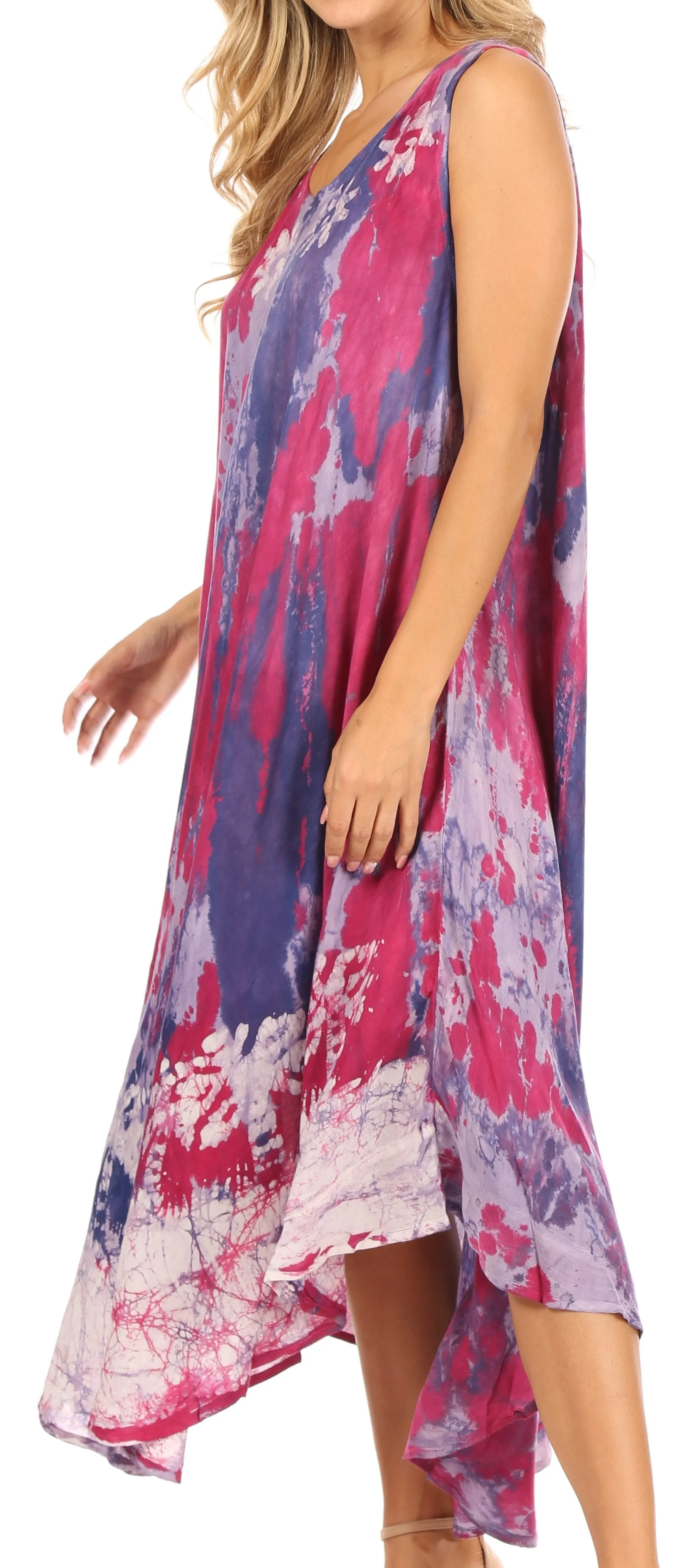 Sakkas Julia Boho Flared Multi-color Marble Batik Cotton Long Dress  / Cover Up