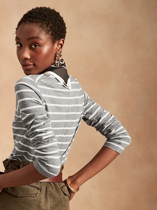 Slub Cotton-Modal Long-Sleeve T-Shirt in Gray Stripe