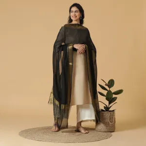 Solid Black with Golden Stripe Dupatta