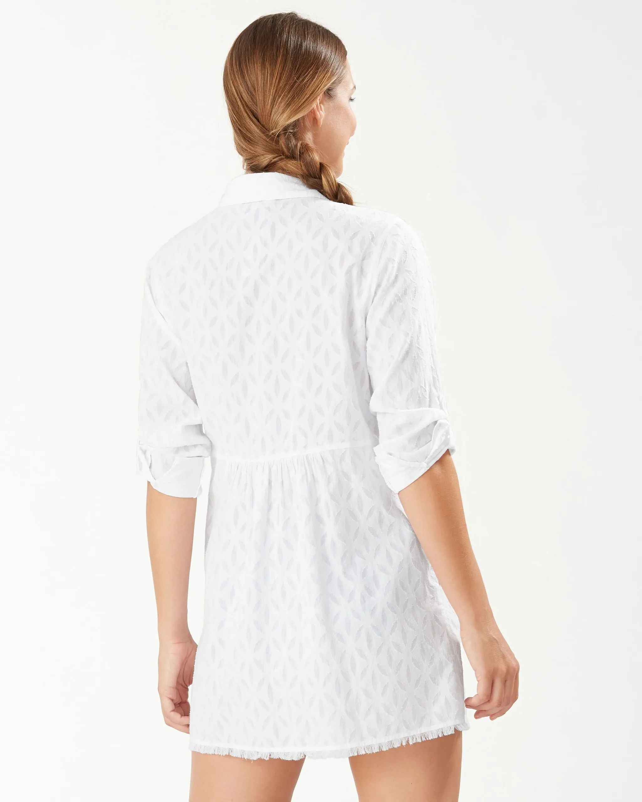 Tommy Bahama Cotton Clip Jacquard Boyfriend Shirt Dress Cover Up- White*