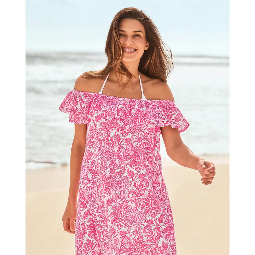 Tommy Bahama Harbour Eyelet Print Off The Shoulder Dress Cover Up - Passion Pink*