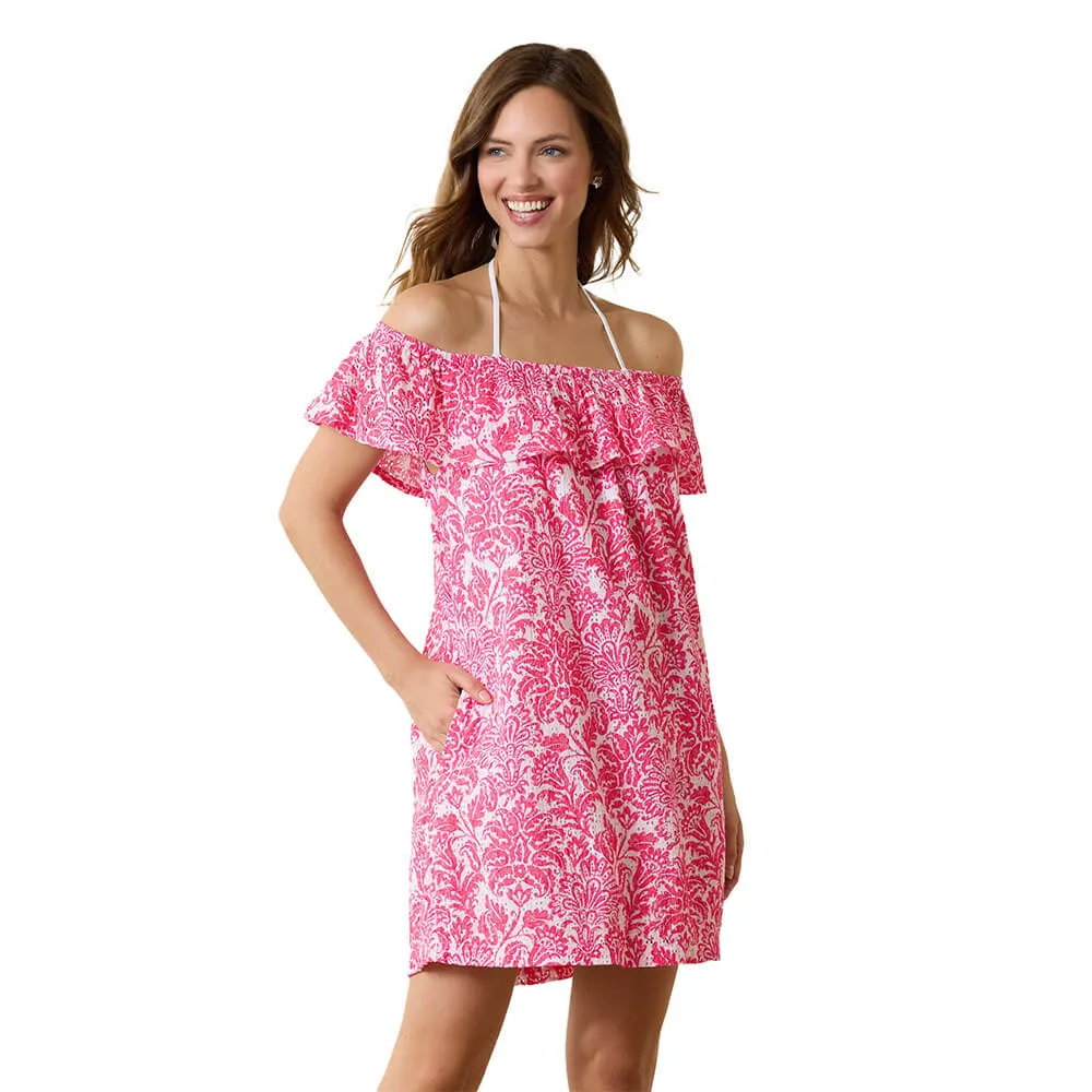 Tommy Bahama Harbour Eyelet Print Off The Shoulder Dress Cover Up - Passion Pink*