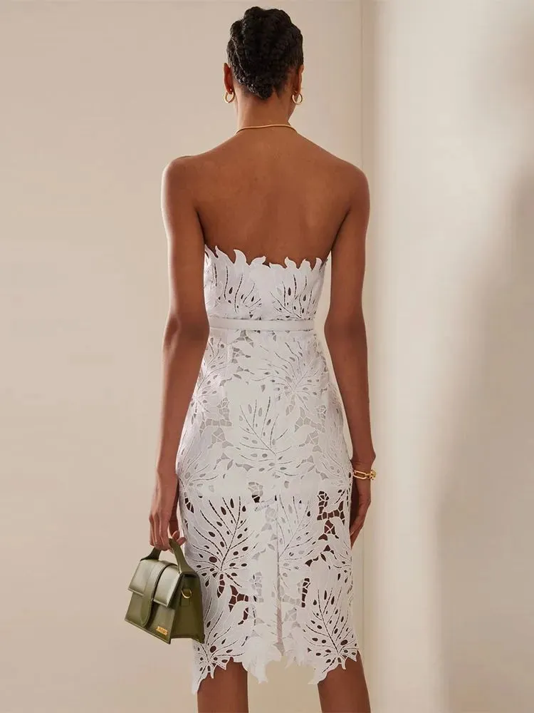 Trendy White Flower Lace Hollow Out Dress